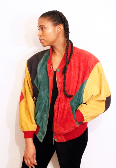 NEW 90S COLOUR BLOCK BOMBER JACKET FRONT
