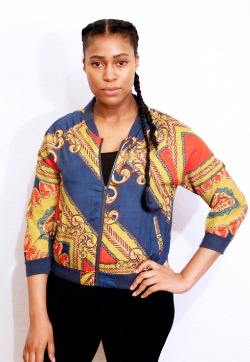 NEW SCARF PRINT BOMBER JACKET FRONT